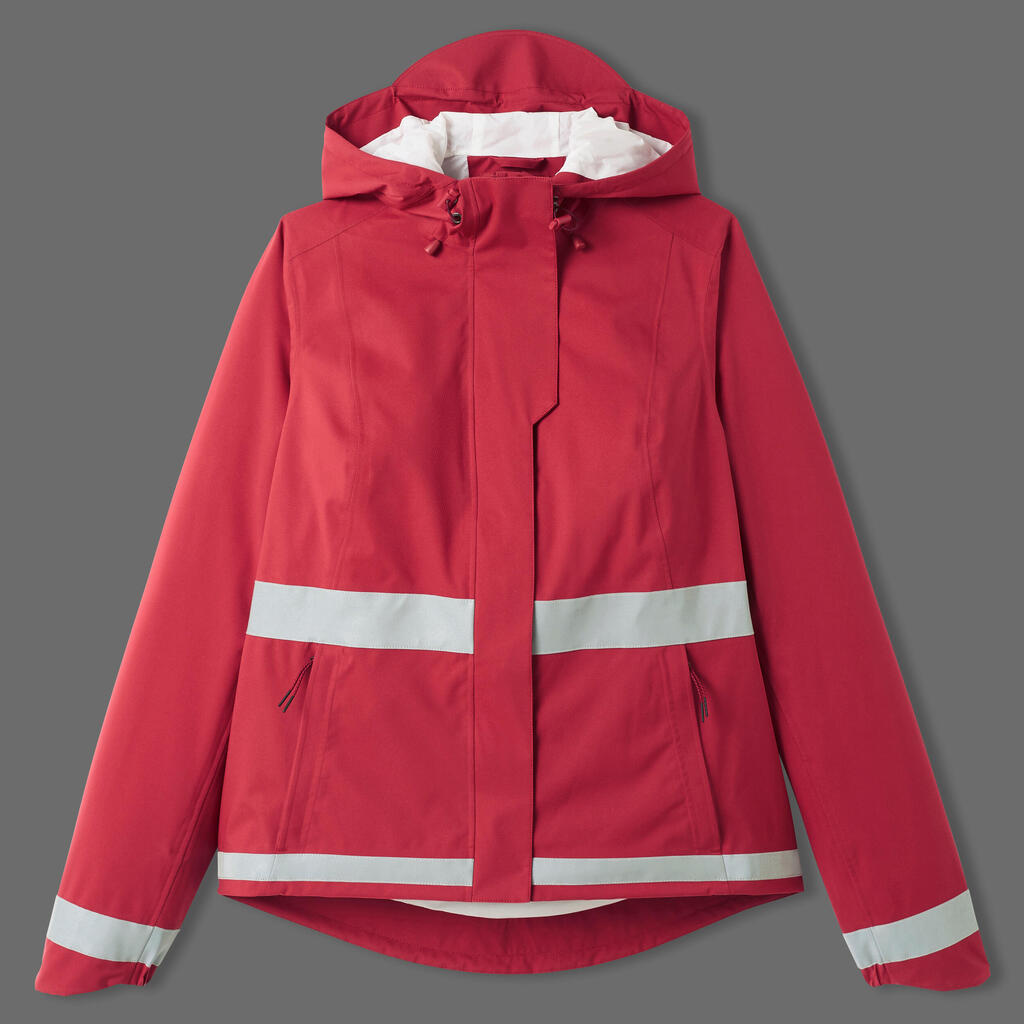 Women's City Cycling Night Visibility Rain Jacket 540 - Red